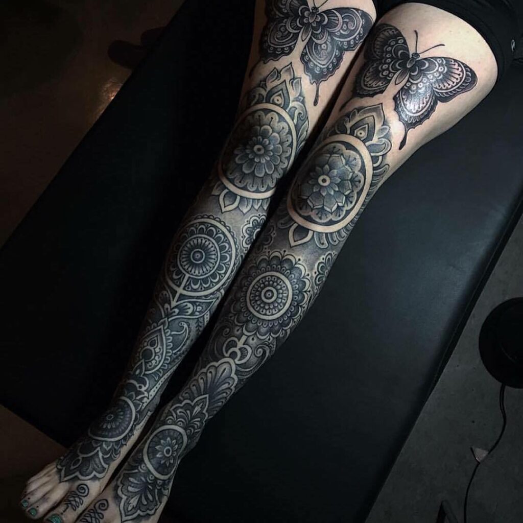 Butterfly Leg Sleeve Tattoo