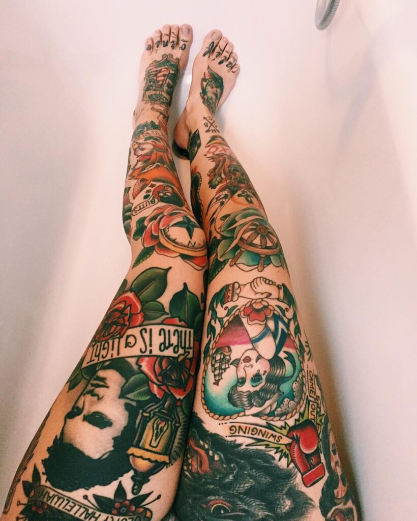 Fashionable Leg Sleeve Tattoo