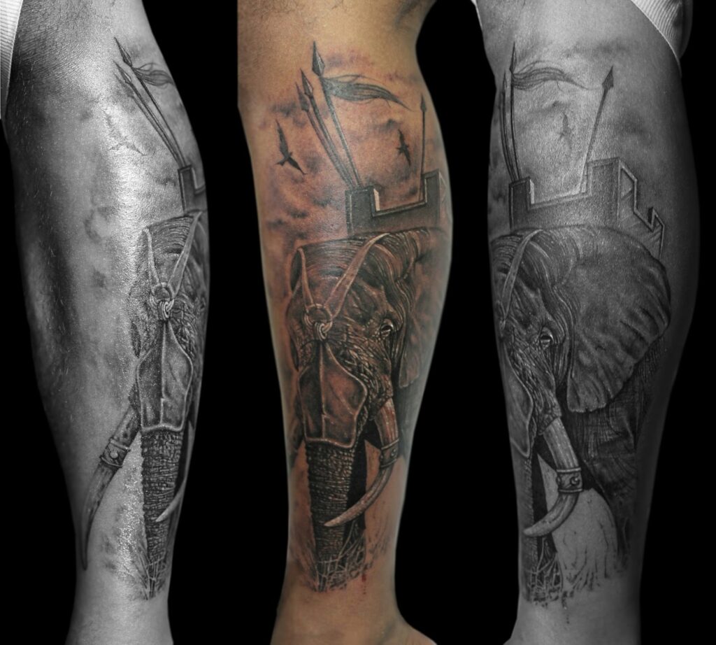 elephant leg tattoo for men